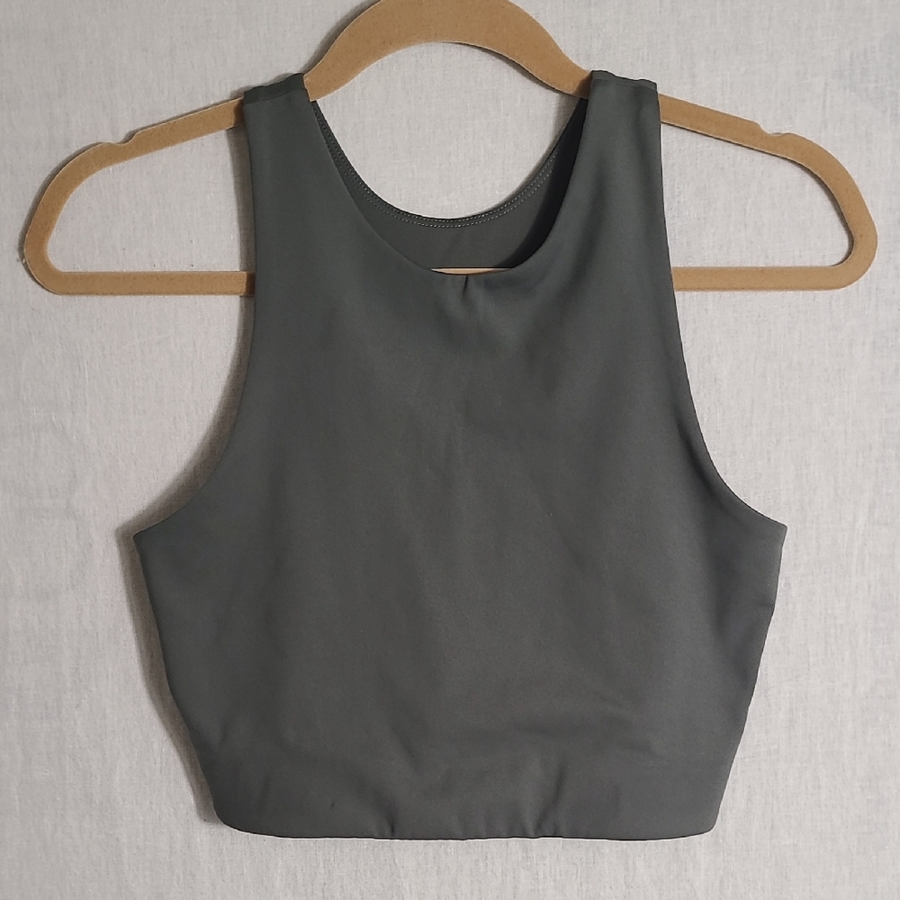 girlfriend collective Dylan High-Neck Crop Tank — Deep Olive Green